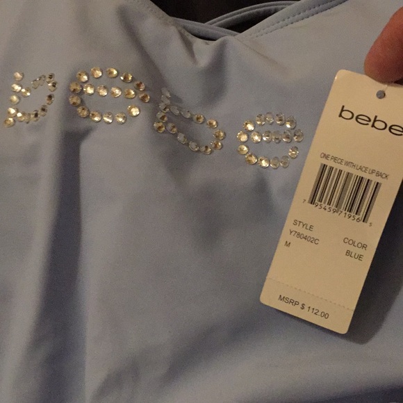 Rhinestone Bebe Powder Blue Swim Suit - Picture 7 of 7